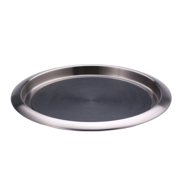 Tray with Built in Non-Slip Rubber Insert, 12" Round, Stainless Steel Brushed